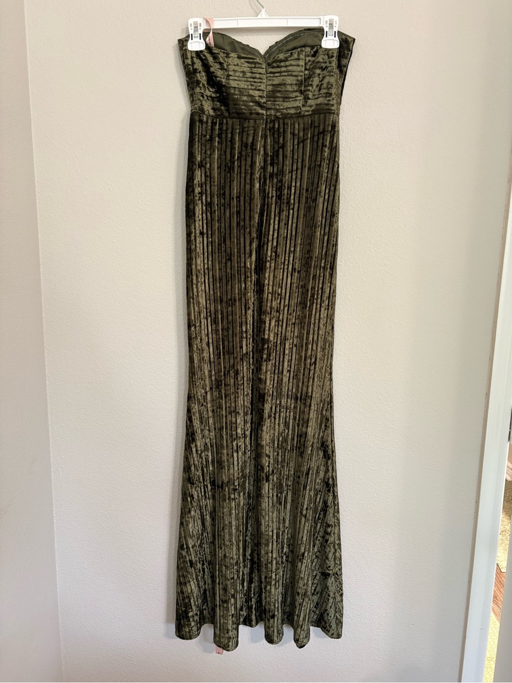 Lulu's Olive Green Strapless Velvet Evening Gown with Side Slit - Picture 3 of 4